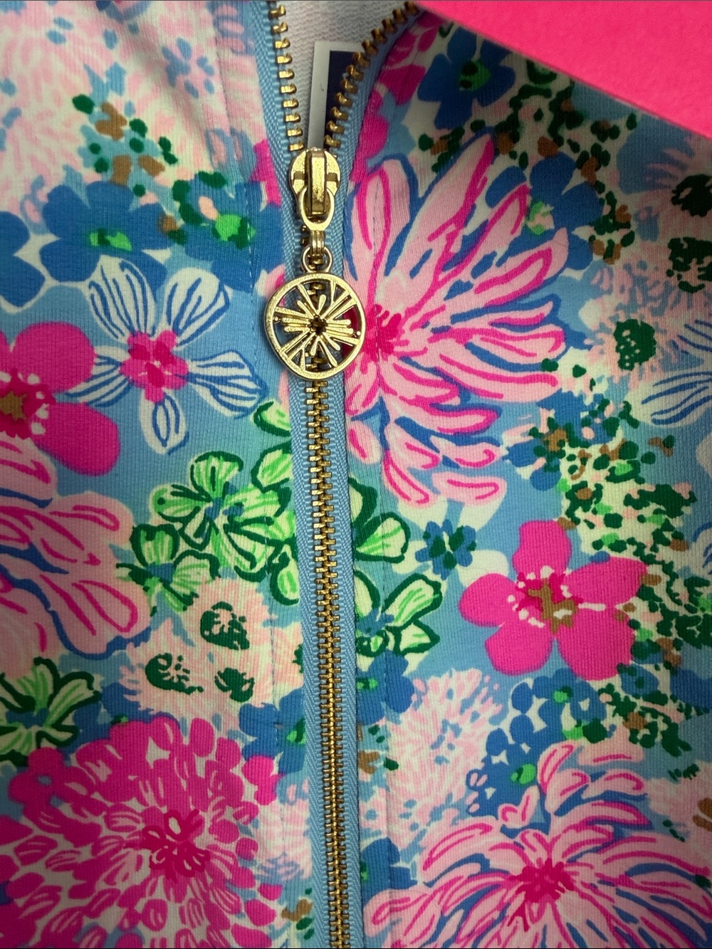 Lilly Pulitzer Floral Zip Pullover in Pink, Blue & Green - Picture 6 of 7